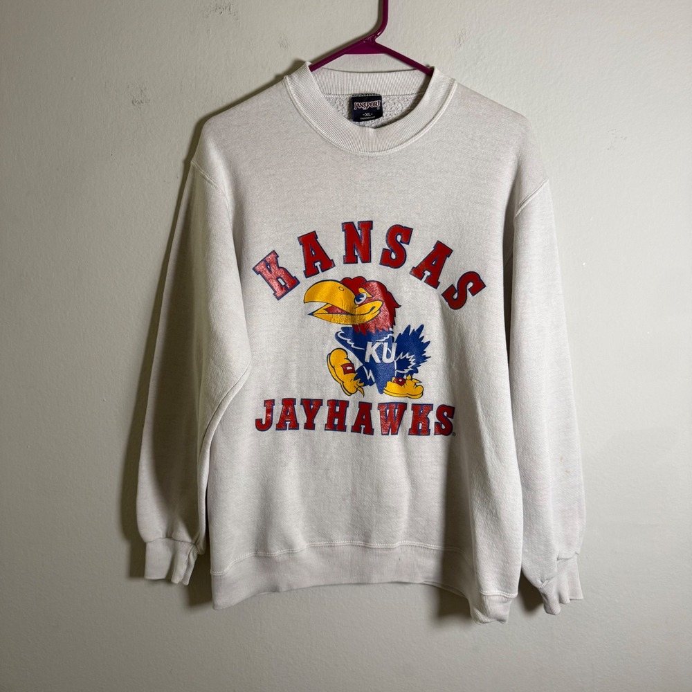 Vintage JanSport Kansas Jayhawks Sweatshirt XL Gray Made‎ in USA NCAA Crewneck